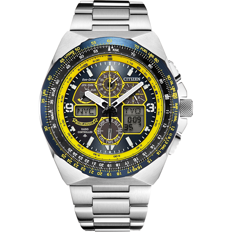 E9081 Citizen Radio Wave Luminous Sky Hawk Blue Angels Eco-Drive Water Resistant Men's Watch Made in Japan
