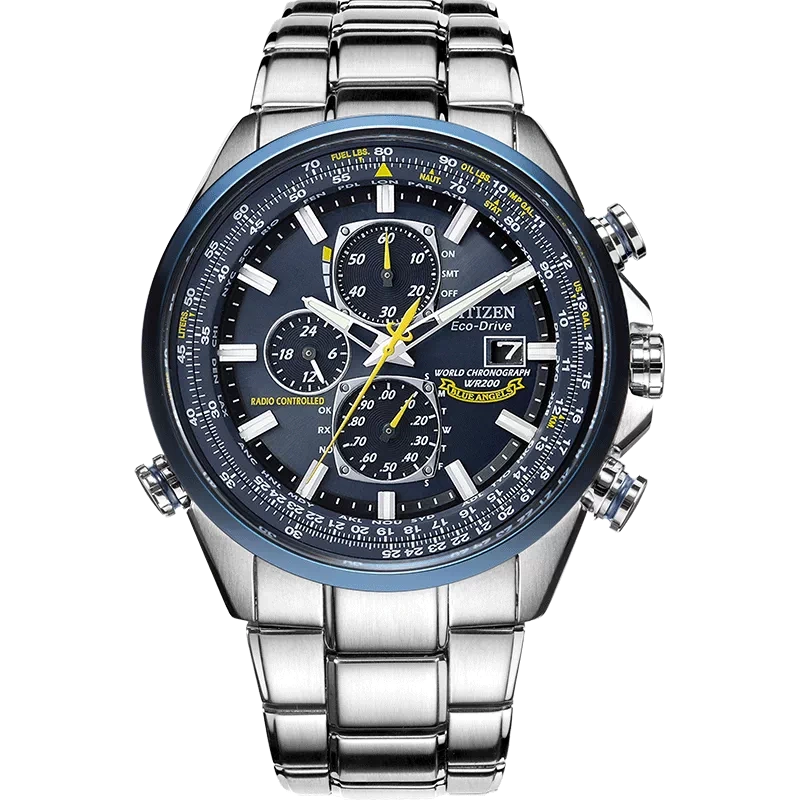 E9081 Citizen Radio Wave Luminous Sky Hawk Blue Angels Eco-Drive Water Resistant Men's Watch Made in Japan