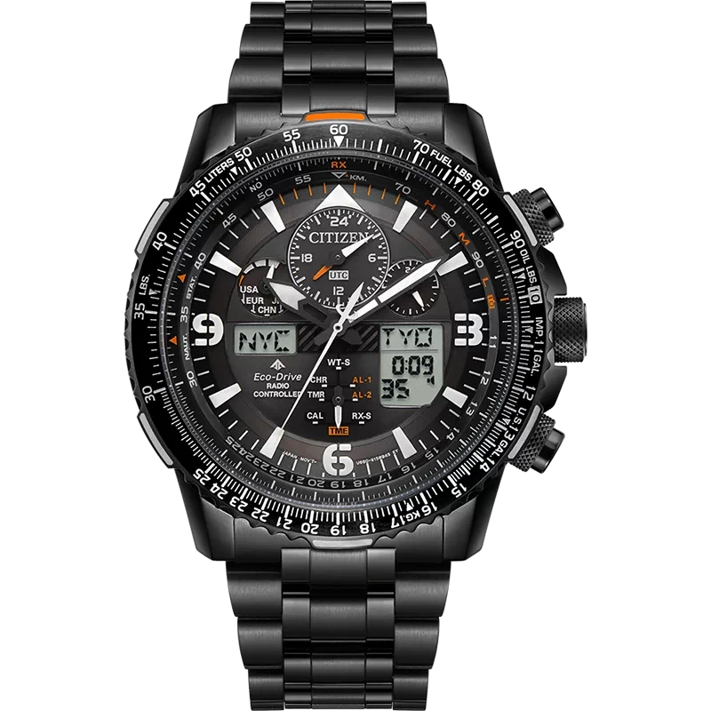 E9081 Citizen Radio Wave Luminous Sky Hawk Blue Angels Eco-Drive Water Resistant Men's Watch Made in Japan