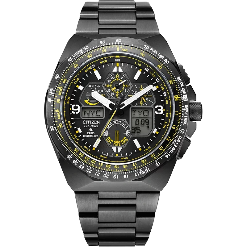 E9081 Citizen Radio Wave Luminous Sky Hawk Blue Angels Eco-Drive Water Resistant Men's Watch Made in Japan