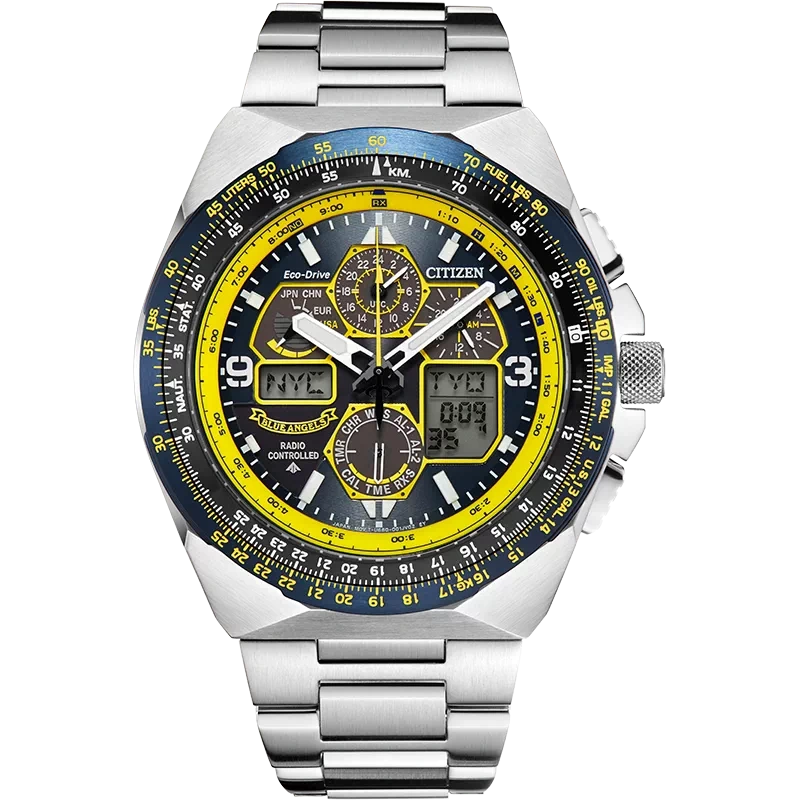 E9081 Citizen Radio Wave Luminous Sky Hawk Blue Angels Eco-Drive Water Resistant Men's Watch Made in Japan