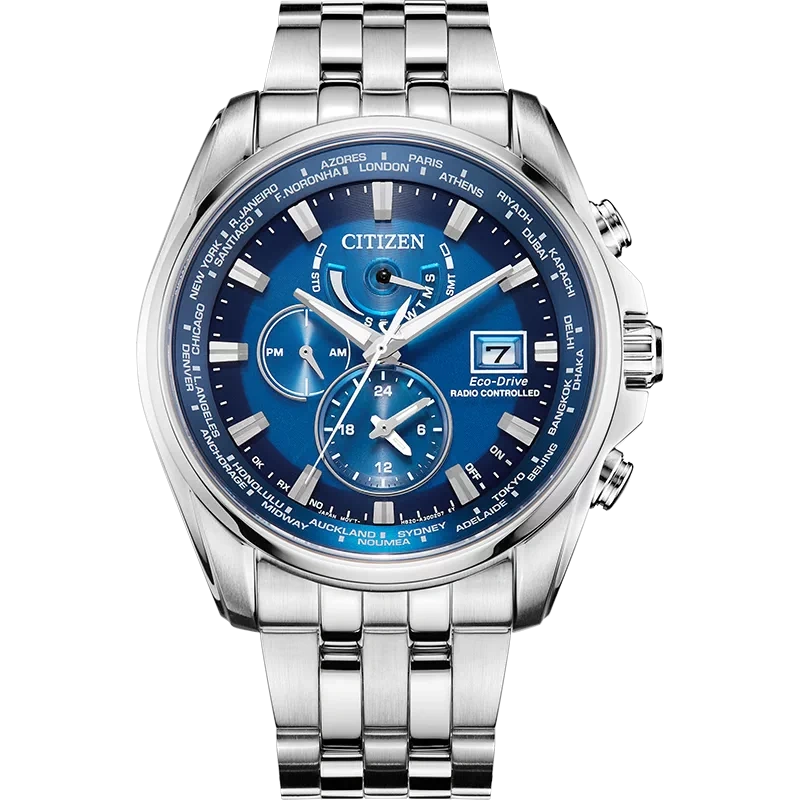 E9081 Citizen Radio Wave Luminous Sky Hawk Blue Angels Eco-Drive Water Resistant Men's Watch Made in Japan