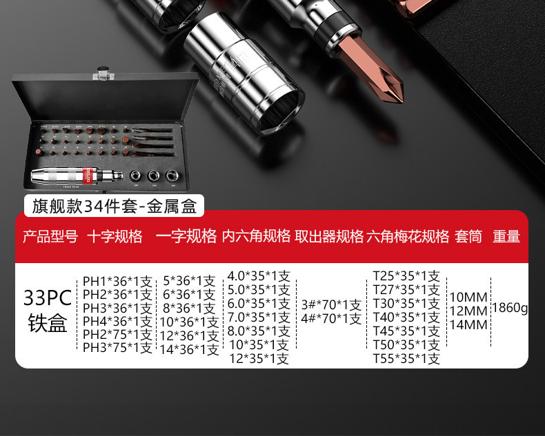 A0011 Delixi Electric High-strength Impact Screwdriver 34-piece Set