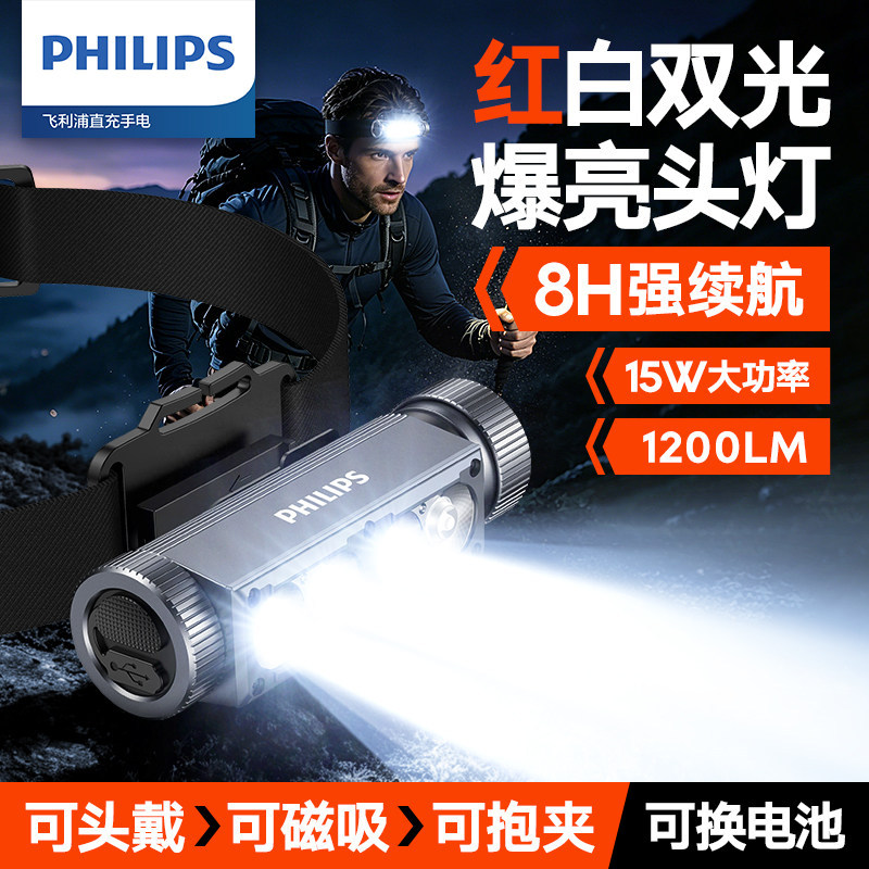 E9108 Philips Rechargeable LED Headlamp - Outdoor Waterproof Head-mounted Lighting Lamp