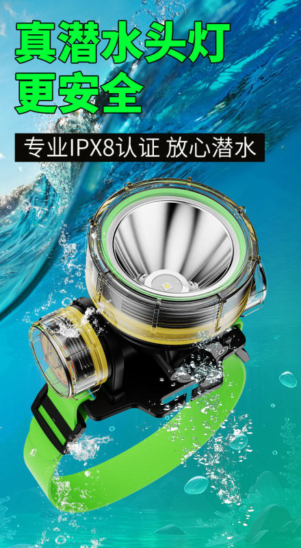 E9110  Diving Headlamp - Head-Mounted Rechargeable Underwater Lighting Lamp Q9 -20m