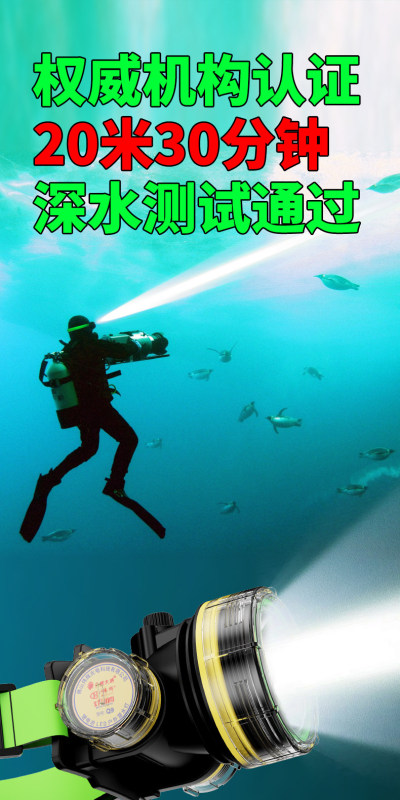 E9110  Diving Headlamp - Head-Mounted Rechargeable Underwater Lighting Lamp Q9 -20m