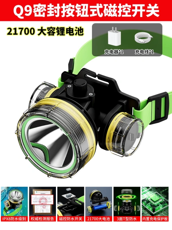 E9110  Diving Headlamp - Head-Mounted Rechargeable Underwater Lighting Lamp Q9 -20m
