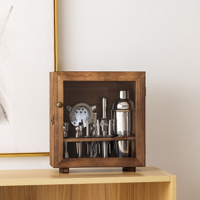 H0039 Professional Bartending Tool Set, 14-Piece Cocktail Shaker Kit with Dustproof Wooden Box, 304 Stainless Steel