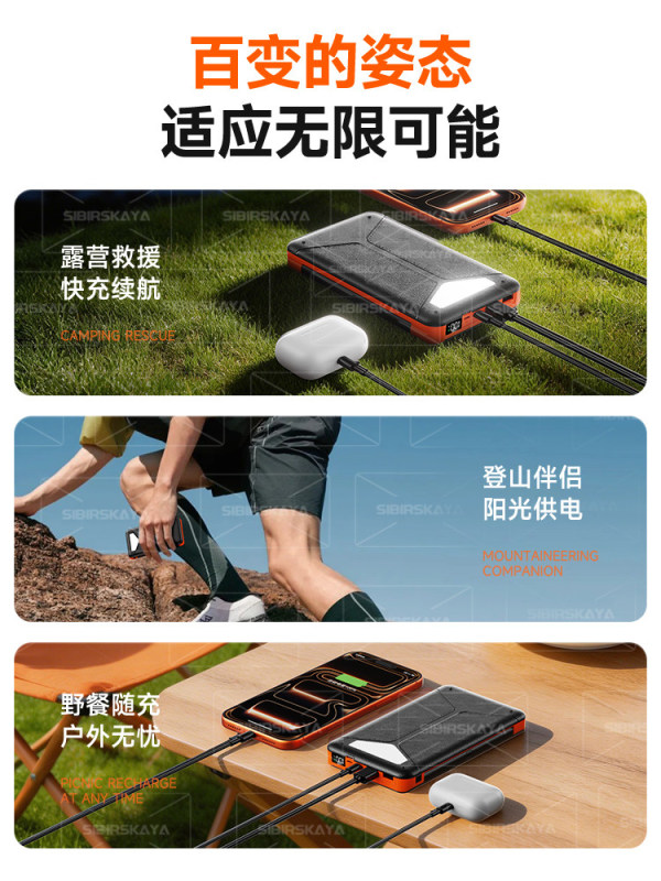 E9117 Outdoor Multi-Purpose Foldable Solar Power Bank, 20000mAh