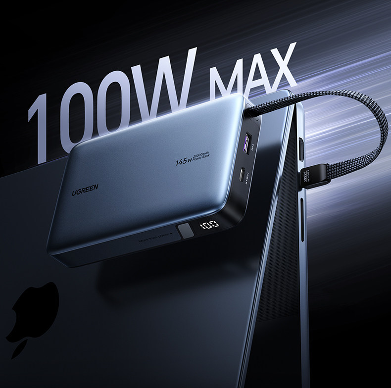 E9119 UGREEN Built-in Cable Fast Charging Power Bank, 20000mAh, Laptop Compatible