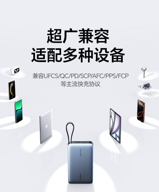 E9119 UGREEN Built-in Cable Fast Charging Power Bank, 20000mAh, Laptop Compatible