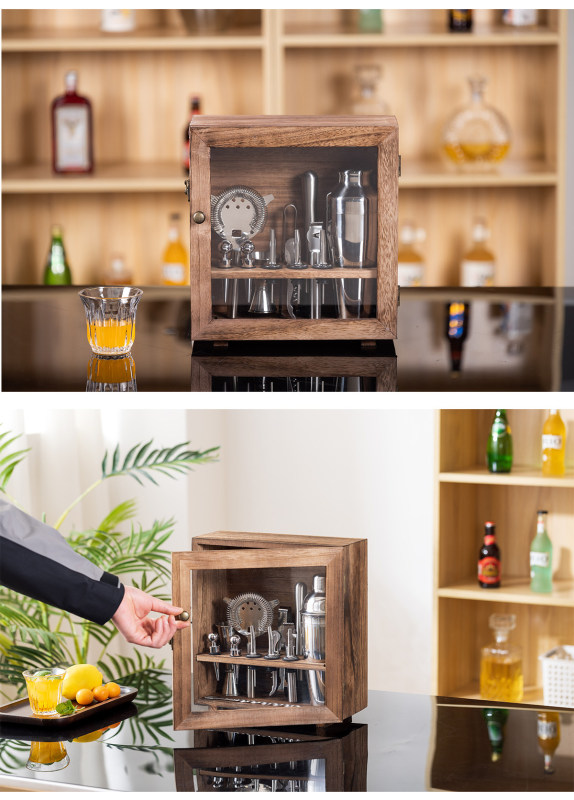 H0039 Professional Bartending Tool Set, 14-Piece Cocktail Shaker Kit with Dustproof Wooden Box, 304 Stainless Steel