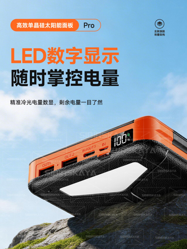 E9117 Outdoor Multi-Purpose Foldable Solar Power Bank, 20000mAh