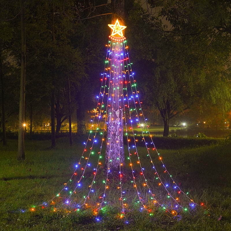 LED five-pointed star light with 9 trailing meteor waterfall light, outdoor courtyard holiday Christmas decoration light