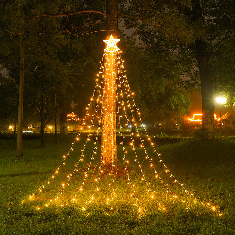 LED five-pointed star light with 9 trailing meteor waterfall light, outdoor courtyard holiday Christmas decoration light