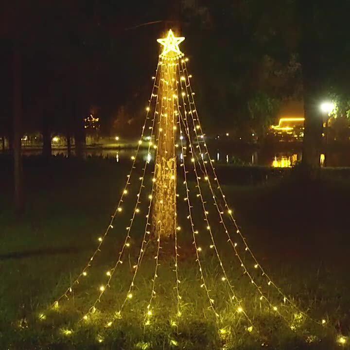 LED five-pointed star light with 9 trailing meteor waterfall light, outdoor courtyard holiday Christmas decoration light