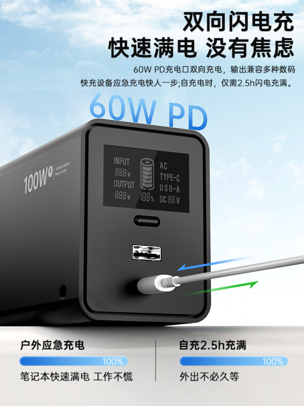 E9120 Philips 100W High-Power Outdoor Portable Power Station & Camping Power Bank 27000MAH