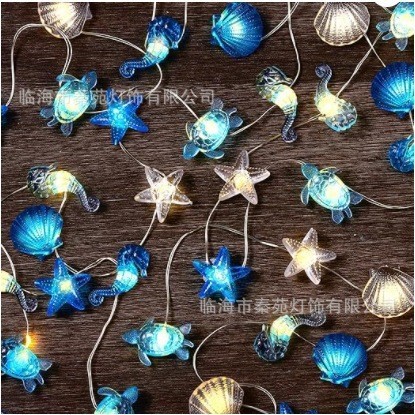 Ocean-themed LED string lights, stars, seashells, conch shells, turtles, and other decorative lights, waterproof for outdoor use in courtyards and gardens.