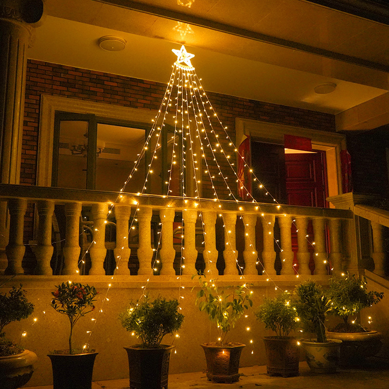 LED five-pointed star light with 9 trailing meteor waterfall light, outdoor courtyard holiday Christmas decoration light