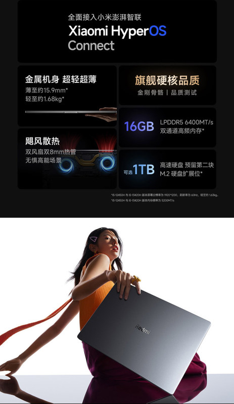 E9127 Xiaomi RedmiBook 16 Laptop, Intel i5-13420H, 16GB RAM + 512GB Storage, China Version