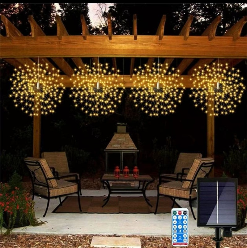 LED solar-powered hanging fireworks light for outdoor garden decoration, lawn decoration, wedding courtyard decoration, upside-down dandelion light.
