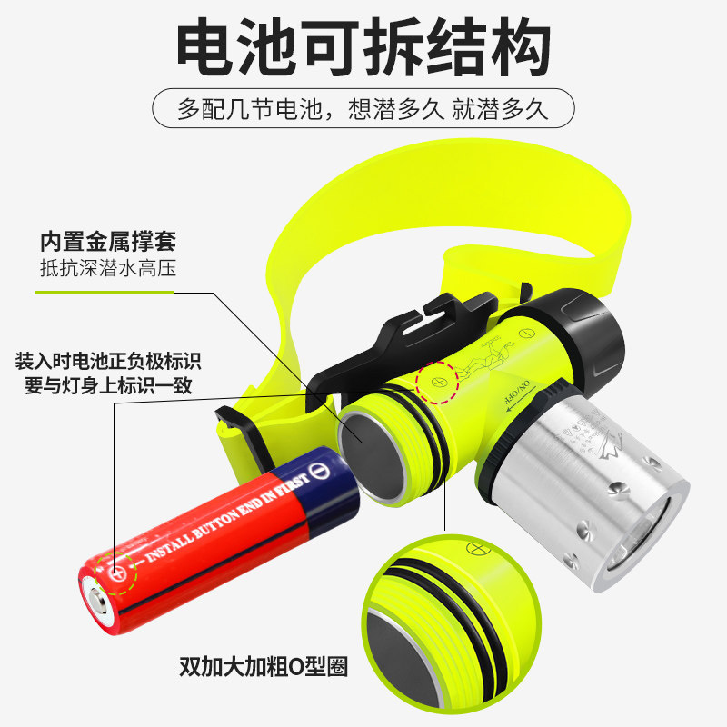 E9129 Professional Diving Headlamp, Dual-Battery, Yellow & White Dual Light, 100m Waterproof  HN-QT10