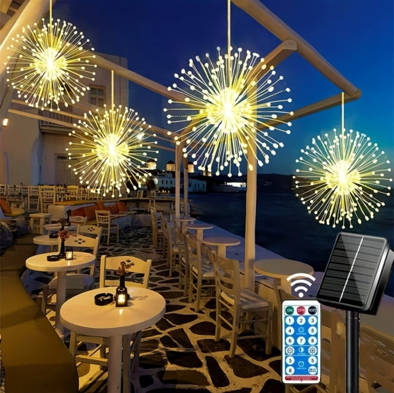 LED solar-powered hanging fireworks light for outdoor garden decoration, lawn decoration, wedding courtyard decoration, upside-down dandelion light.
