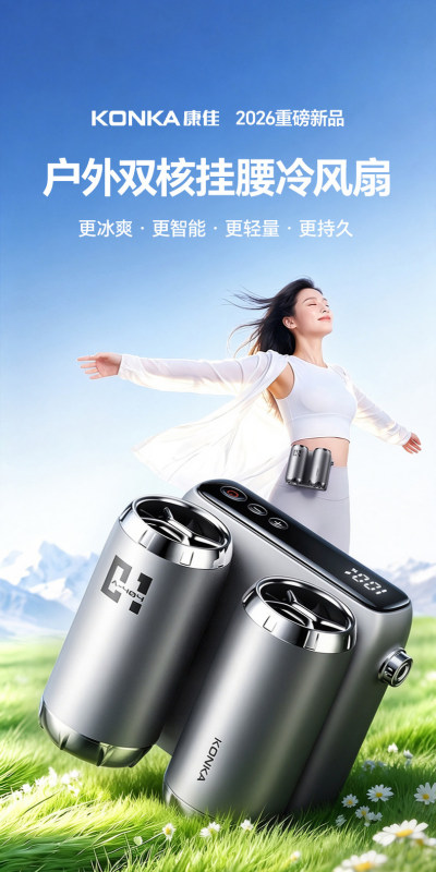 E9128  KONKA Portable Rechargeable Waist Clip & Neck Fan