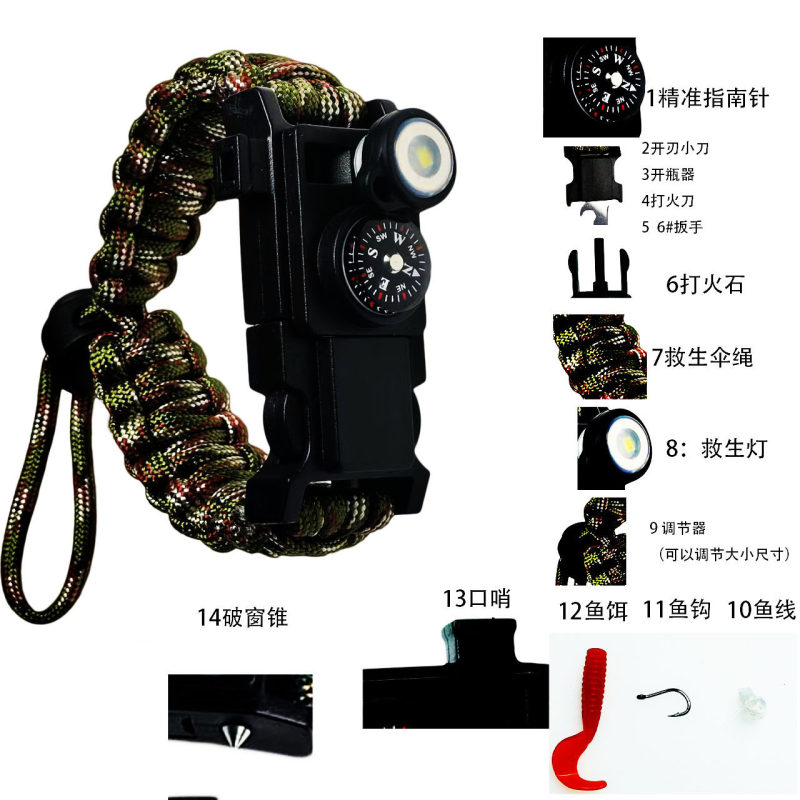 S3036 Outdoor Wilderness Survival Multi-tool Paracord Bracelet 14-in-1
