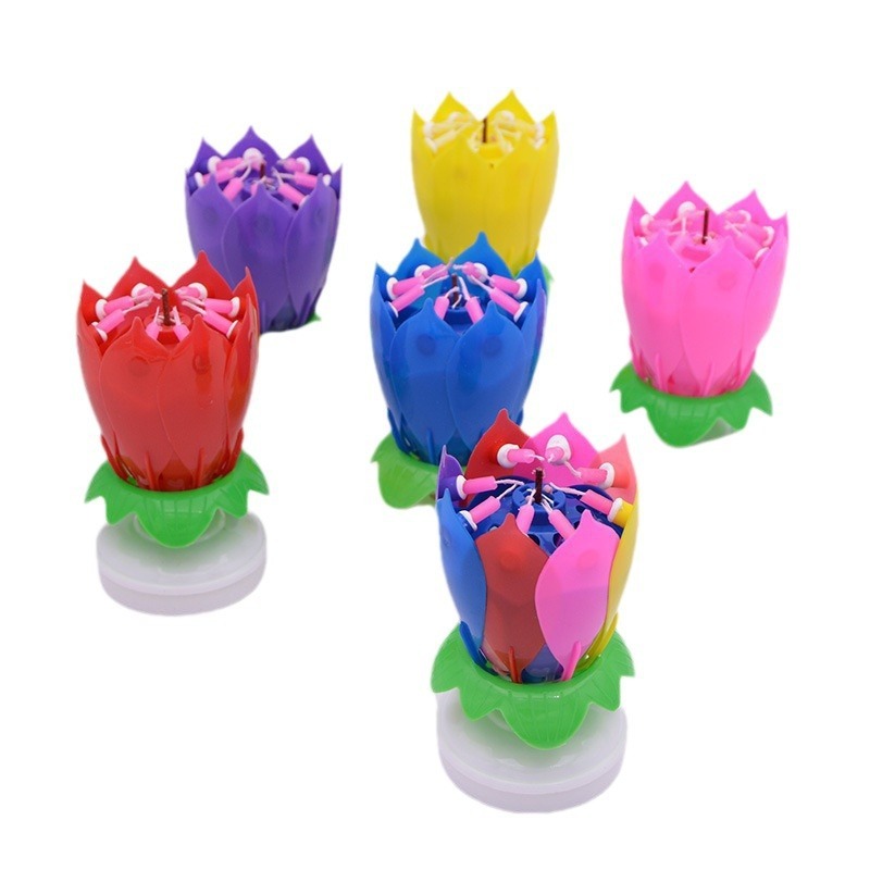 Factory direct sales of musical candles, birthday candles, double-layer rotating lotus candles, birthday cake candles wholesale.