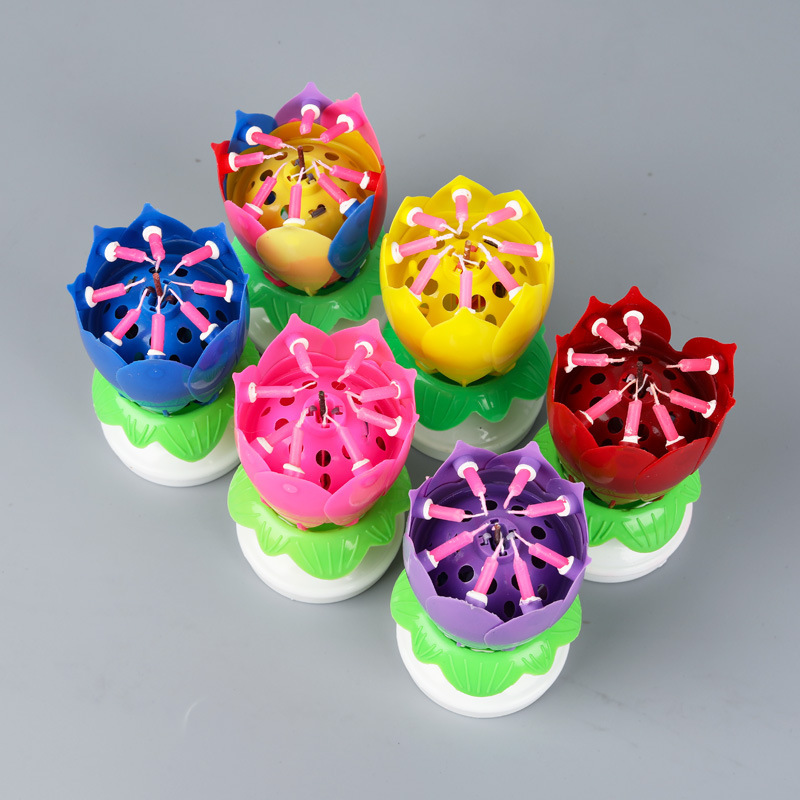Factory direct sales of musical candles, birthday candles, double-layer rotating lotus candles, birthday cake candles wholesale.