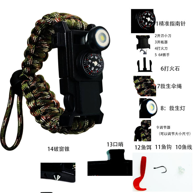 S3036 Outdoor Wilderness Survival Multi-tool Paracord Bracelet 14-in-1
