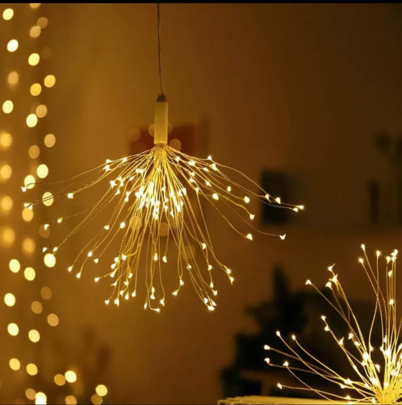 LED solar-powered hanging fireworks light for outdoor garden decoration, lawn decoration, wedding courtyard decoration, upside-down dandelion light.