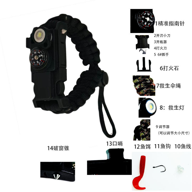 S3036 Outdoor Wilderness Survival Multi-tool Paracord Bracelet 14-in-1