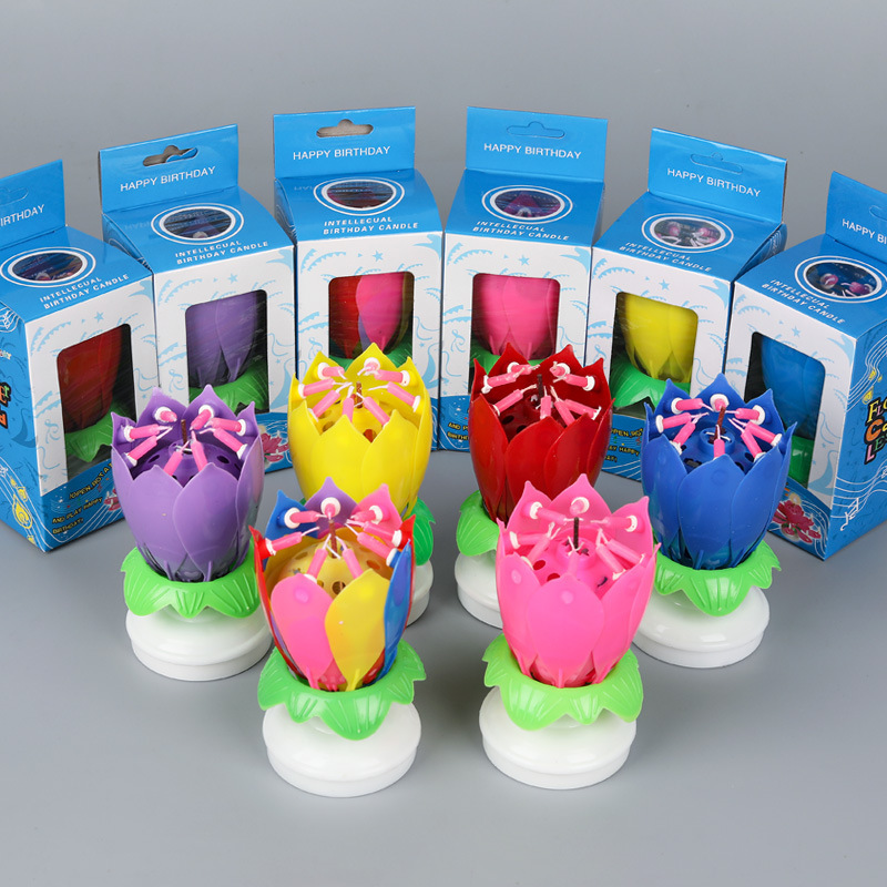Factory direct sales of musical candles, birthday candles, double-layer rotating lotus candles, birthday cake candles wholesale.