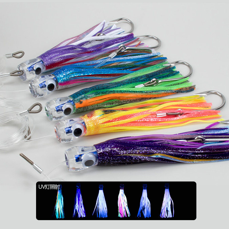 S3038 Acrylic Head Octopus Trolling Lure for Saltwater Boat Fishing 50g  6.5"    1 PCS