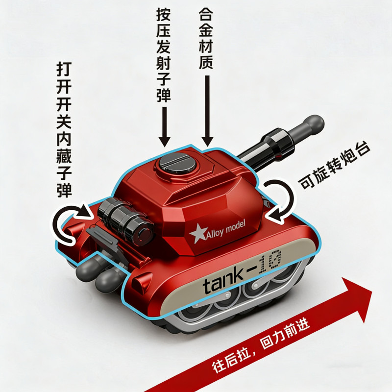 T0090 Realistic Alloy Mini Tank Fidget Toy Set, Stress Relief Desk Ornament & Shootable Tank Model