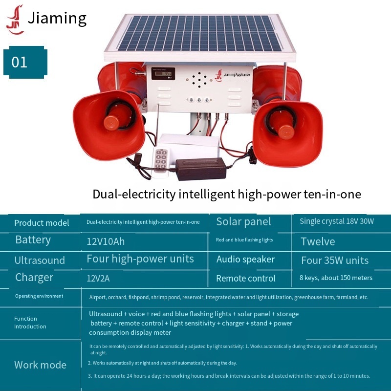 E9145 Solar-powered smart bird repeller with ultrasonic and voice functions