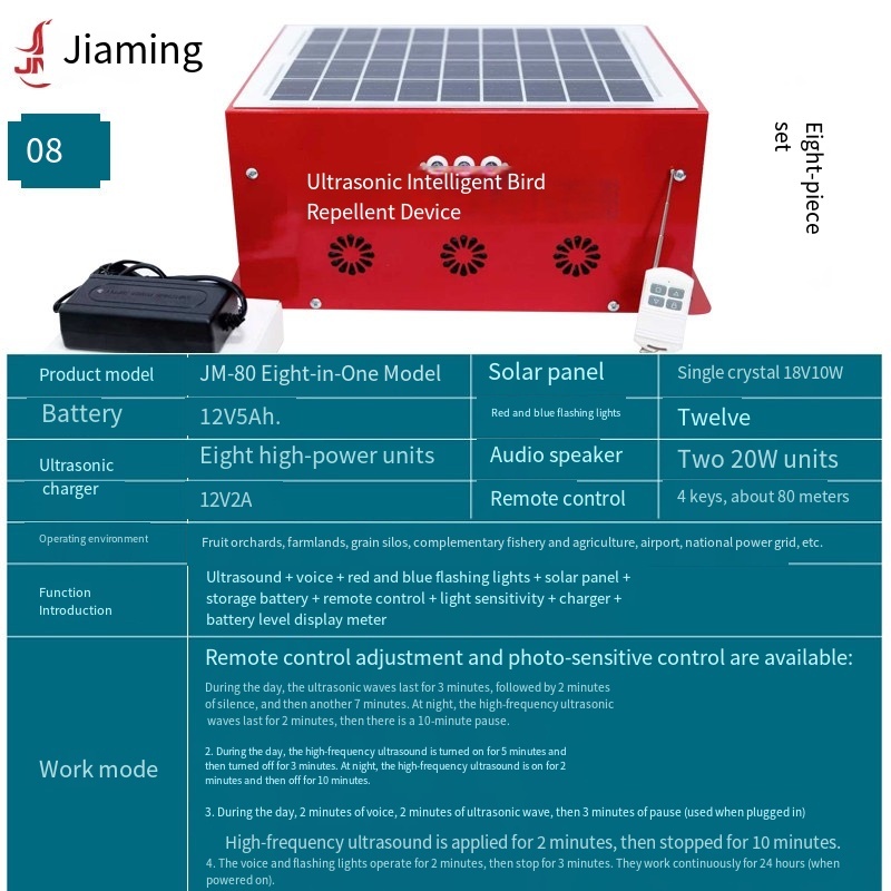 E9145 Solar-powered smart bird repeller with ultrasonic and voice functions