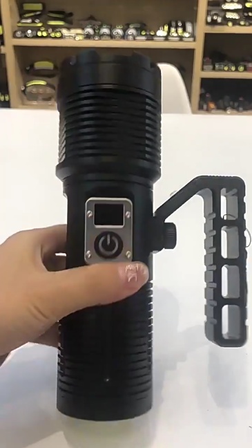 E9155 Digital Display&Long Battery Life,XHP160 High-Power LED Flashlight - Zoomable Outdoor Handheld Lamp with COB Tail Light