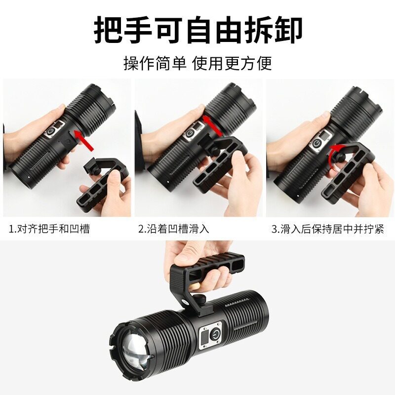 E9155 Digital Display&Long Battery Life,XHP160 High-Power LED Flashlight - Zoomable Outdoor Handheld Lamp with COB Tail Light