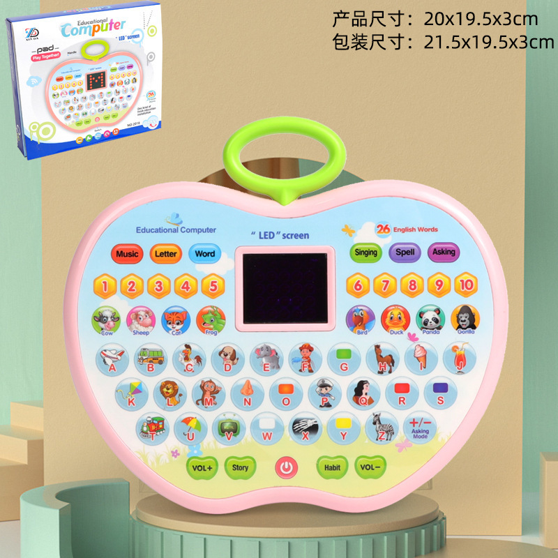 Kids LED Educational Tablet Toy, Apple Style Early Learning Machine with Large-Capacity Point-Reading Story Function