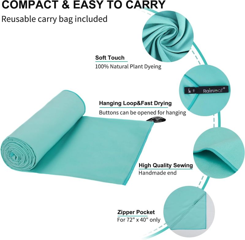 Rainleaf Microfiber Towel Quick Dry Camping & Travel & Gym Towel. Compact