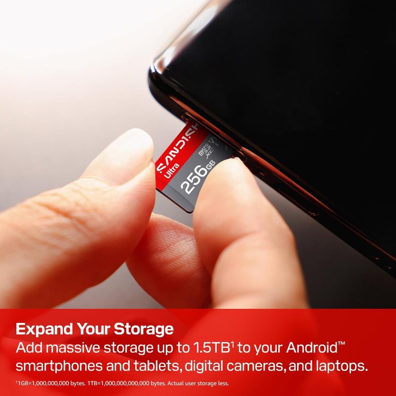 SANDISK 256GB Ultra microSD Card + Adapter, Up to 195MB/s Read Speeds