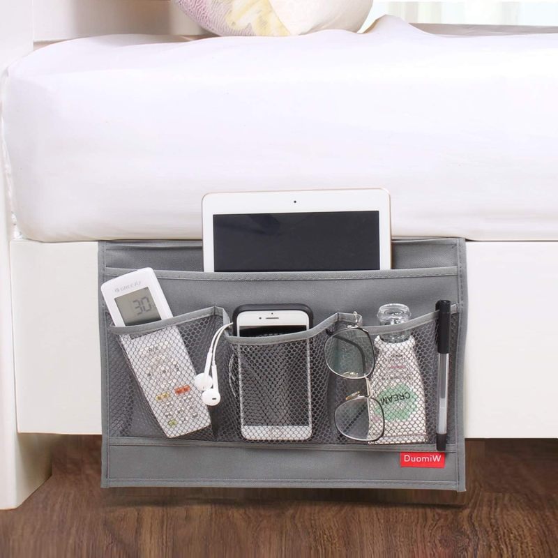 Bedside Caddy, Table Cabinet Storage Organizer, 4 Pockets (Grey)