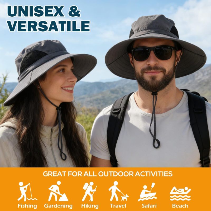 Wide Brim Sun Bucket Hat, Waterproof Boonie Hat for Men & Women