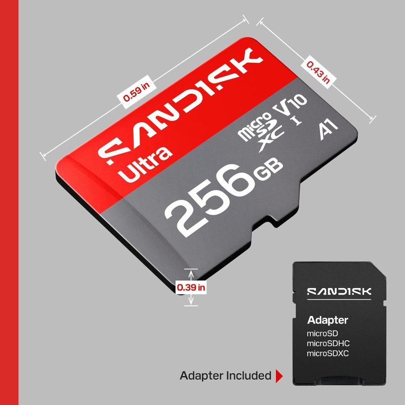 SANDISK 256GB Ultra microSD Card + Adapter, Up to 195MB/s Read Speeds