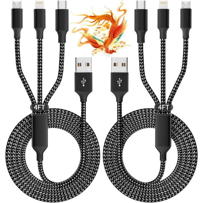 Travel Multi Charging Cable, Phone Chargers for Multiple Devices, 2Pack 4FT