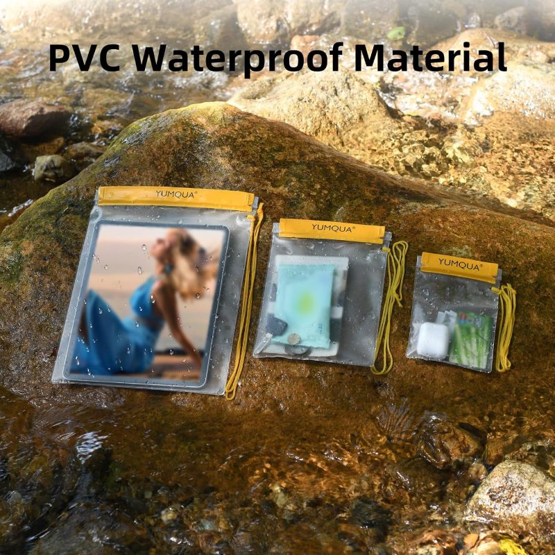 YUMQUA Waterproof Pouch Dry Bags Document Map Holder for Water Sport 3PACK