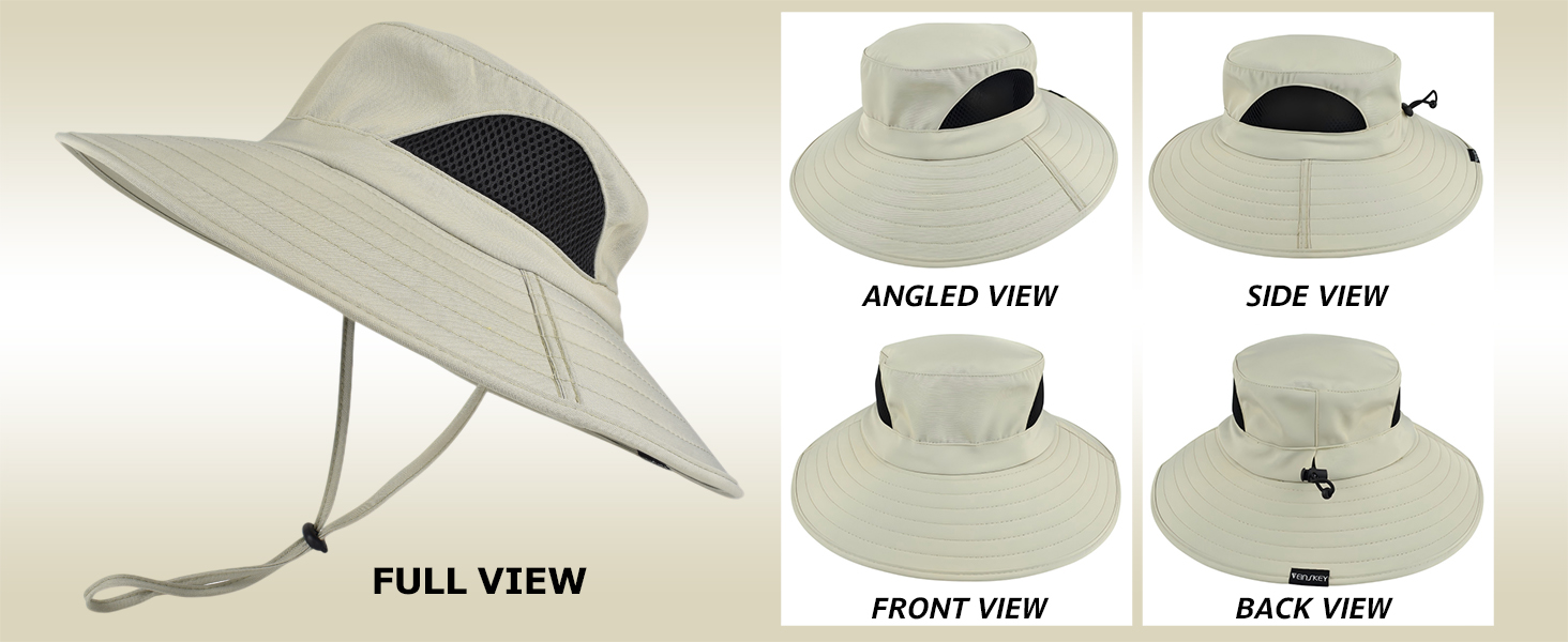 EINSKEY Hat: multi-views, light color, adjustable drawstring.
